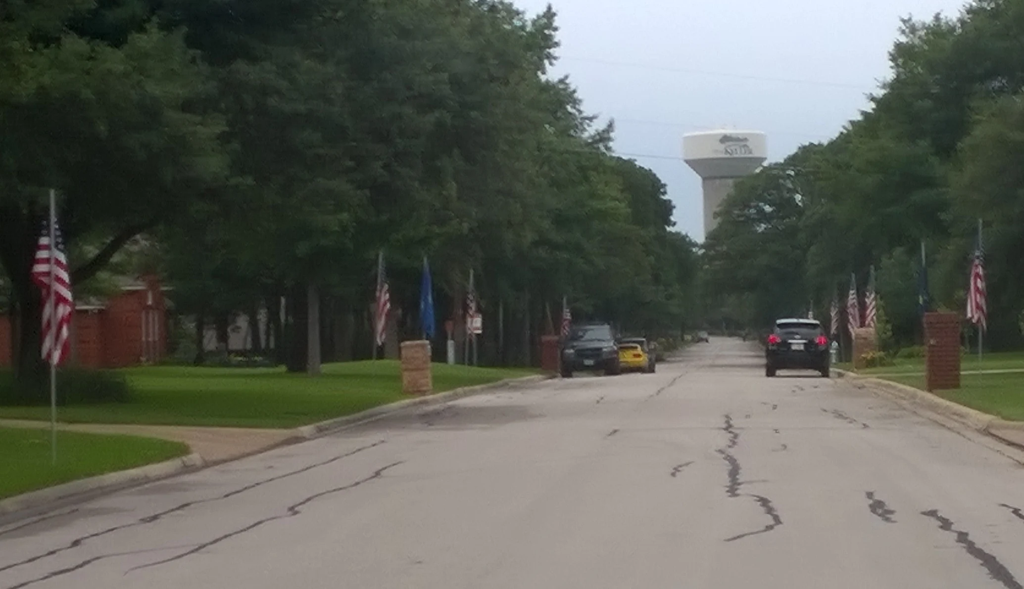 Keller neighborhood street with the water tower in the distance